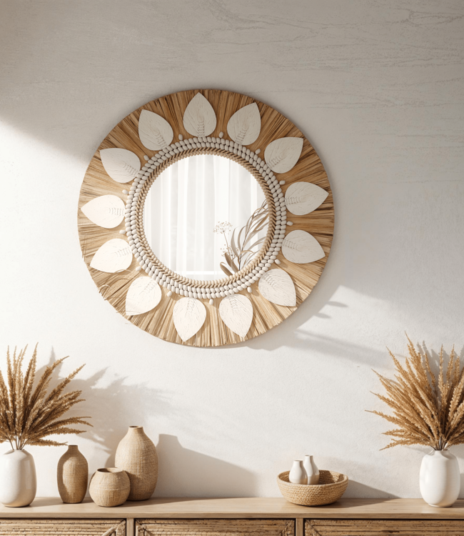 Mojo Boutique Dauna Boho-Chic Ronde Rotan Spiegel