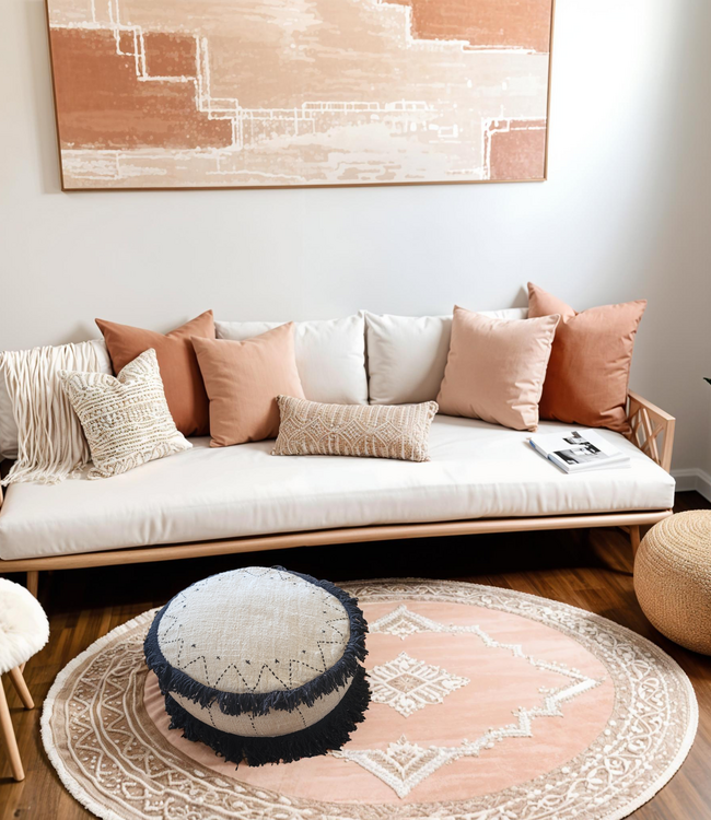 Mojo Boutique Boho-moderne Japandi-design poef - van zachte stof