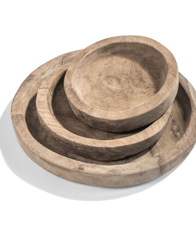 Gommaire Low Round Bowl Medium - Teak - Naturel Grijs