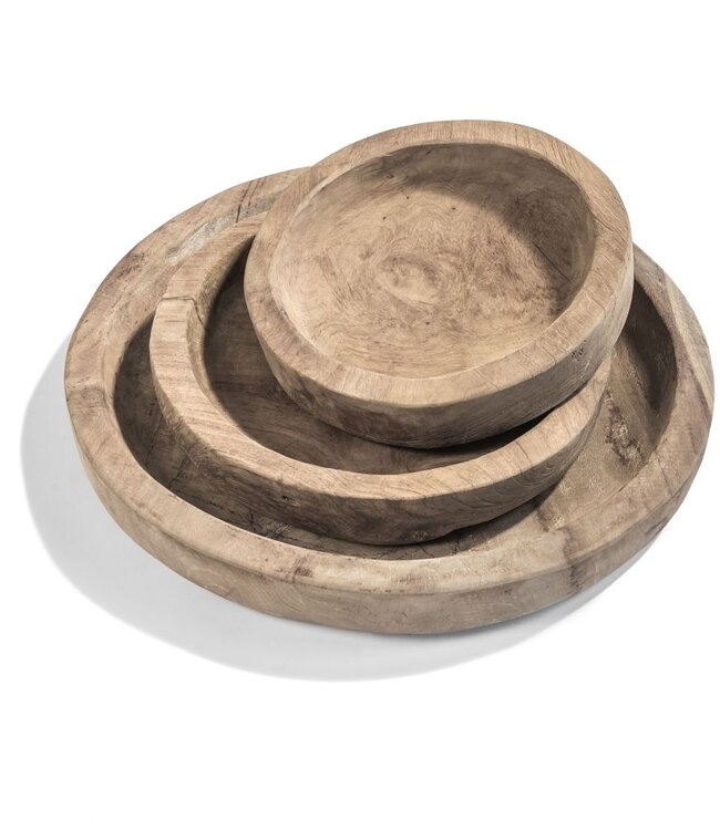 Gommaire Low Round Bowl Medium - Teak - Naturel Grijs