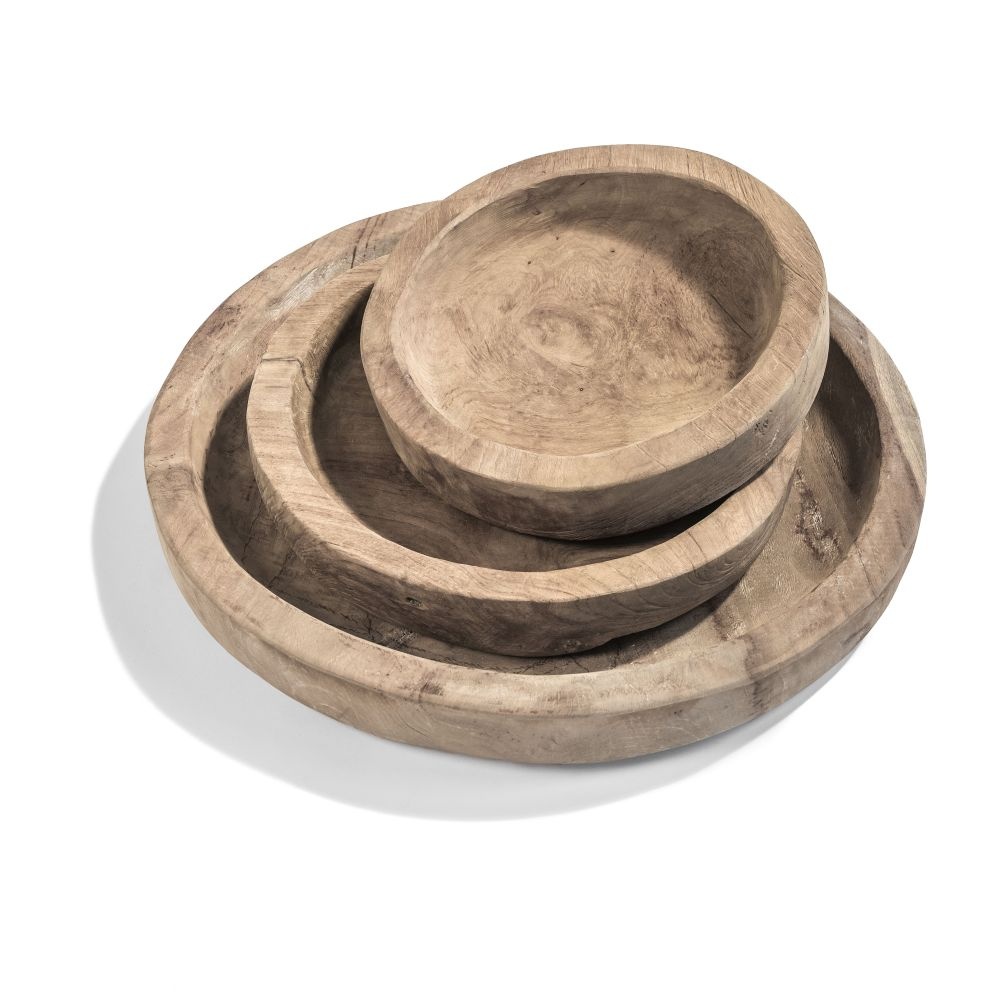 Gommaire Low Round Bowl Medium - Teak - Naturel Grijs