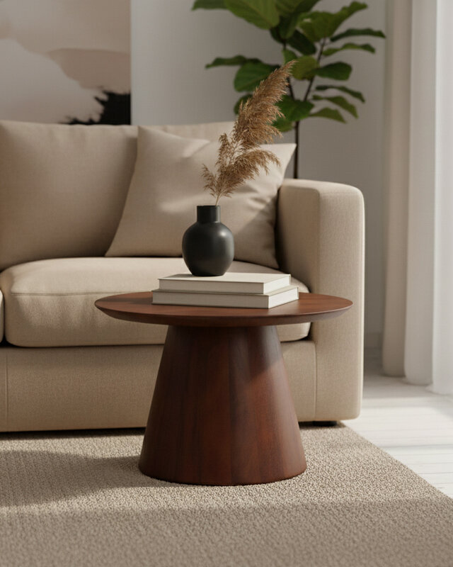 Raw Materials Amsterdam Bullnose Bijzettafel | Cone | Mangohout | H48 x D55 cm