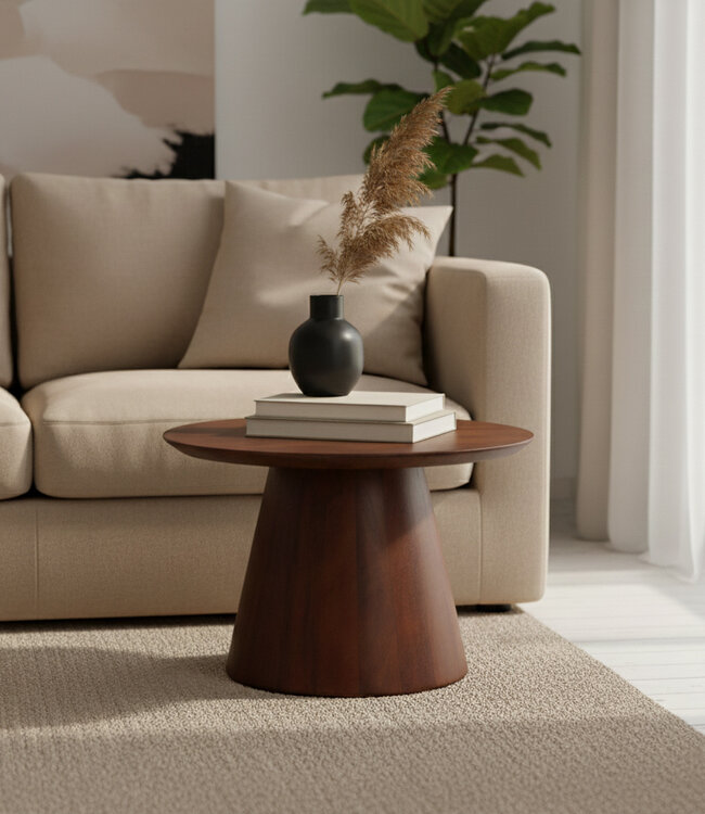 Raw Materials Amsterdam Bullnose Bijzettafel | Cone | Mangohout | H48 x D55 cm