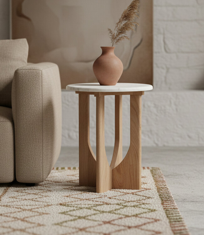 Raw Materials Amsterdam Bijzettafel Kuching | Marmer | Wit | H50 x D40 cm