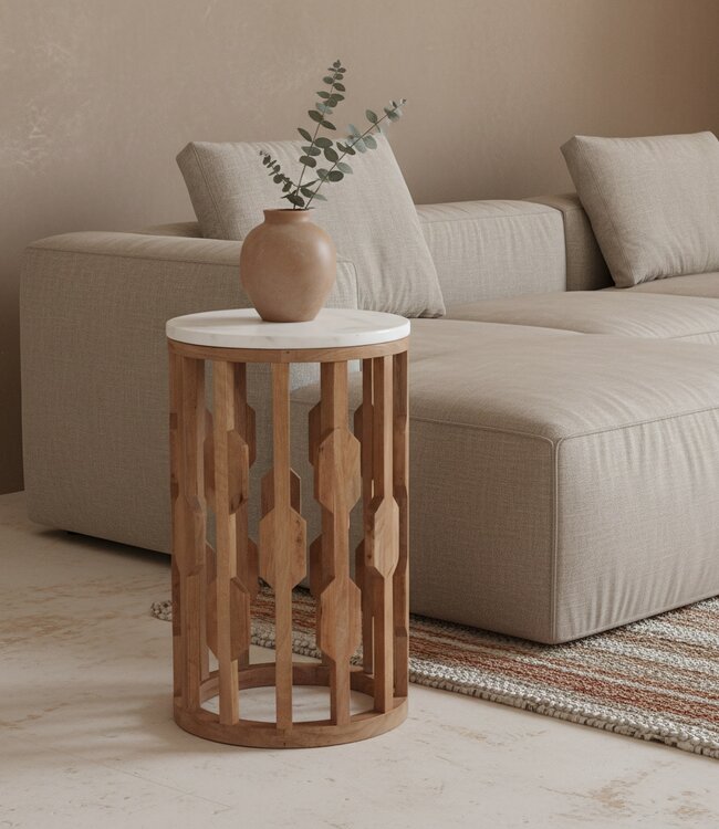 Raw Materials Amsterdam Bijzettafel Atjeh | Marmer | Wit | H50 x D40 cm