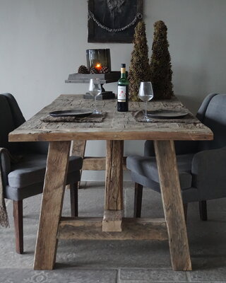 Rene Houtman Oud Eikenhouten Kloostertafel | H79xB220xD100