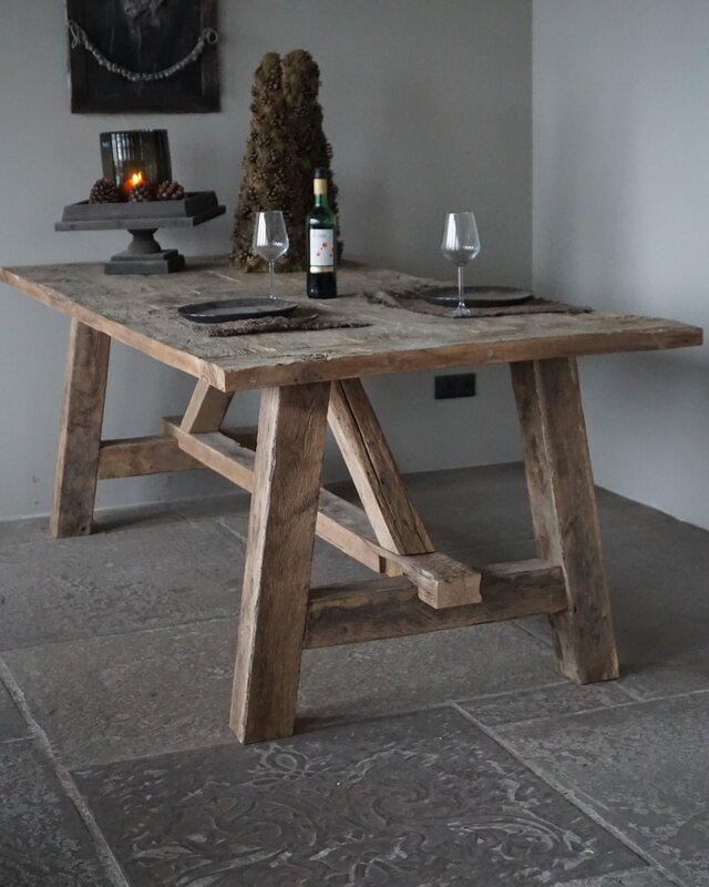 Rene Houtman Oud Eikenhouten Kloostertafel | H79xB220xD100