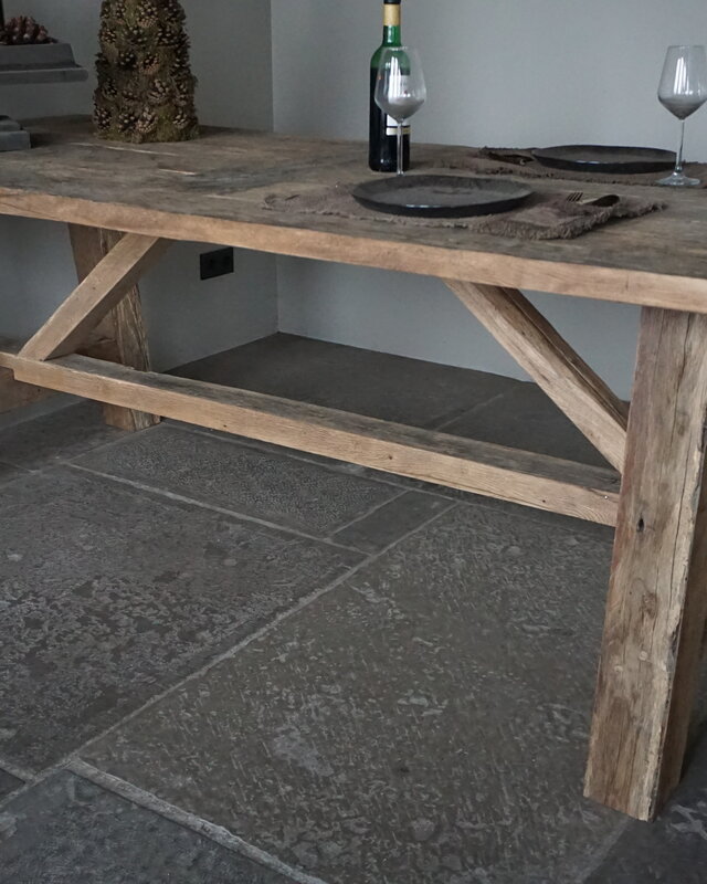 Rene Houtman Oud Eikenhouten Kloostertafel | H79xB220xD100