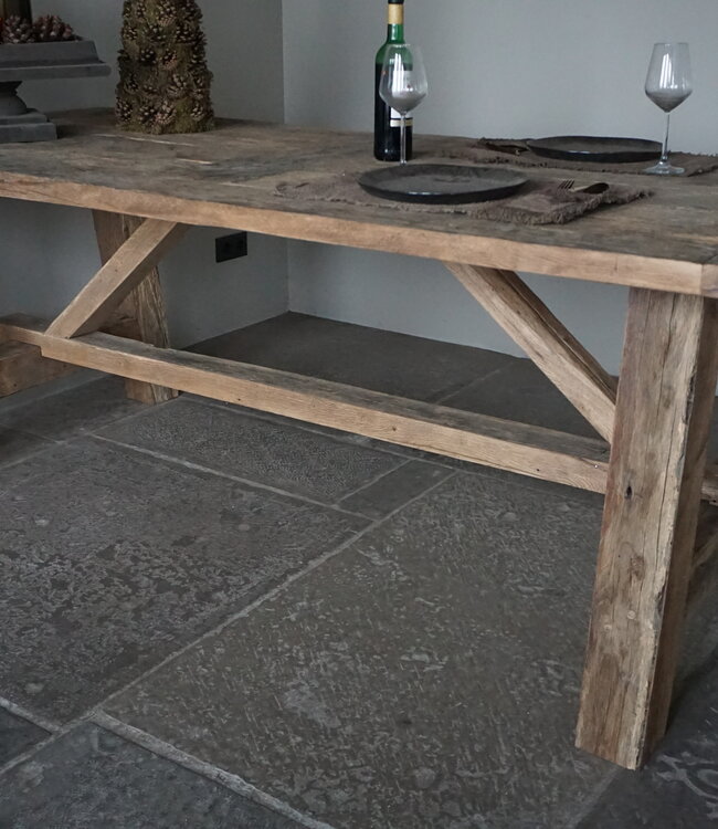 Rene Houtman Oud Eikenhouten Kloostertafel | H79xB220xD100