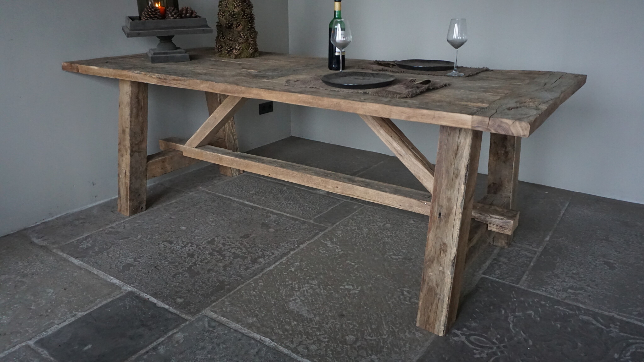Rene Houtman Oud Eikenhouten Kloostertafel | H79xB220xD100