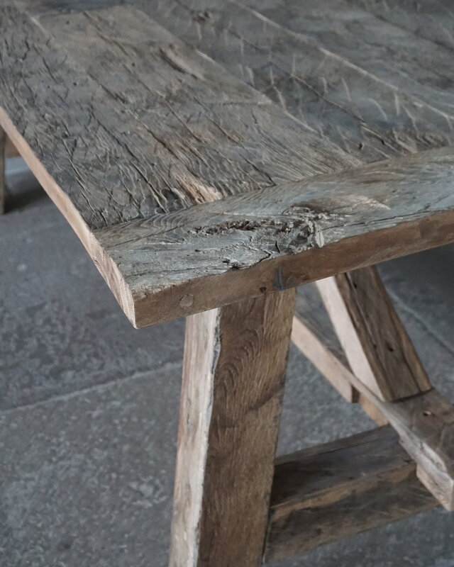 Rene Houtman Oud Eikenhouten Kloostertafel | H79xB220xD100