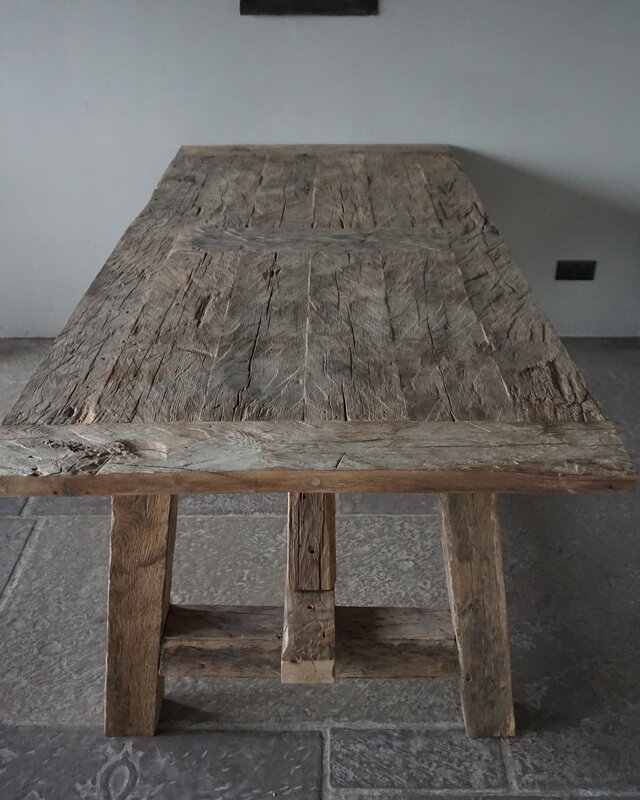 Rene Houtman Oud Eikenhouten Kloostertafel | H79xB220xD100
