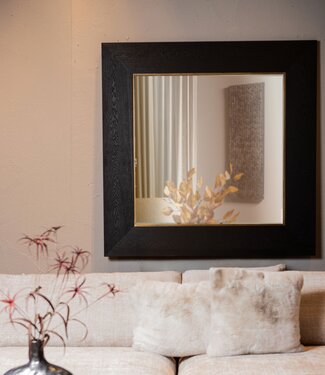 PTMD Zwarte Houten Spiegel Tiess Met Gouden Rand