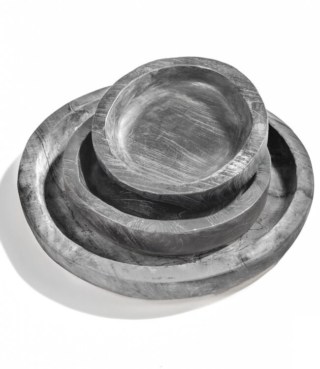 Gommaire Low Round Bowl Medium - Teak - Zwart Fumé