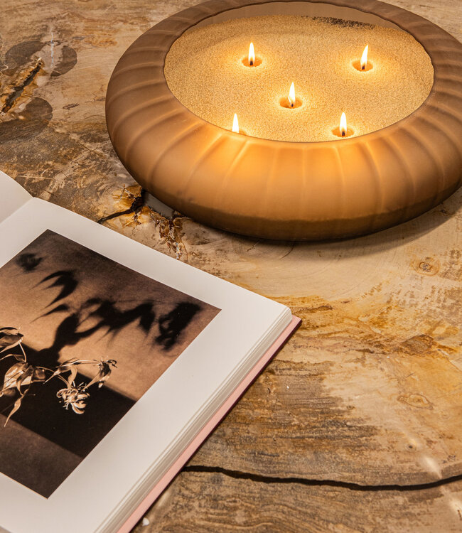 PTMD Levente Zandgeblazen Glazen Ronde Kom Geribbeld