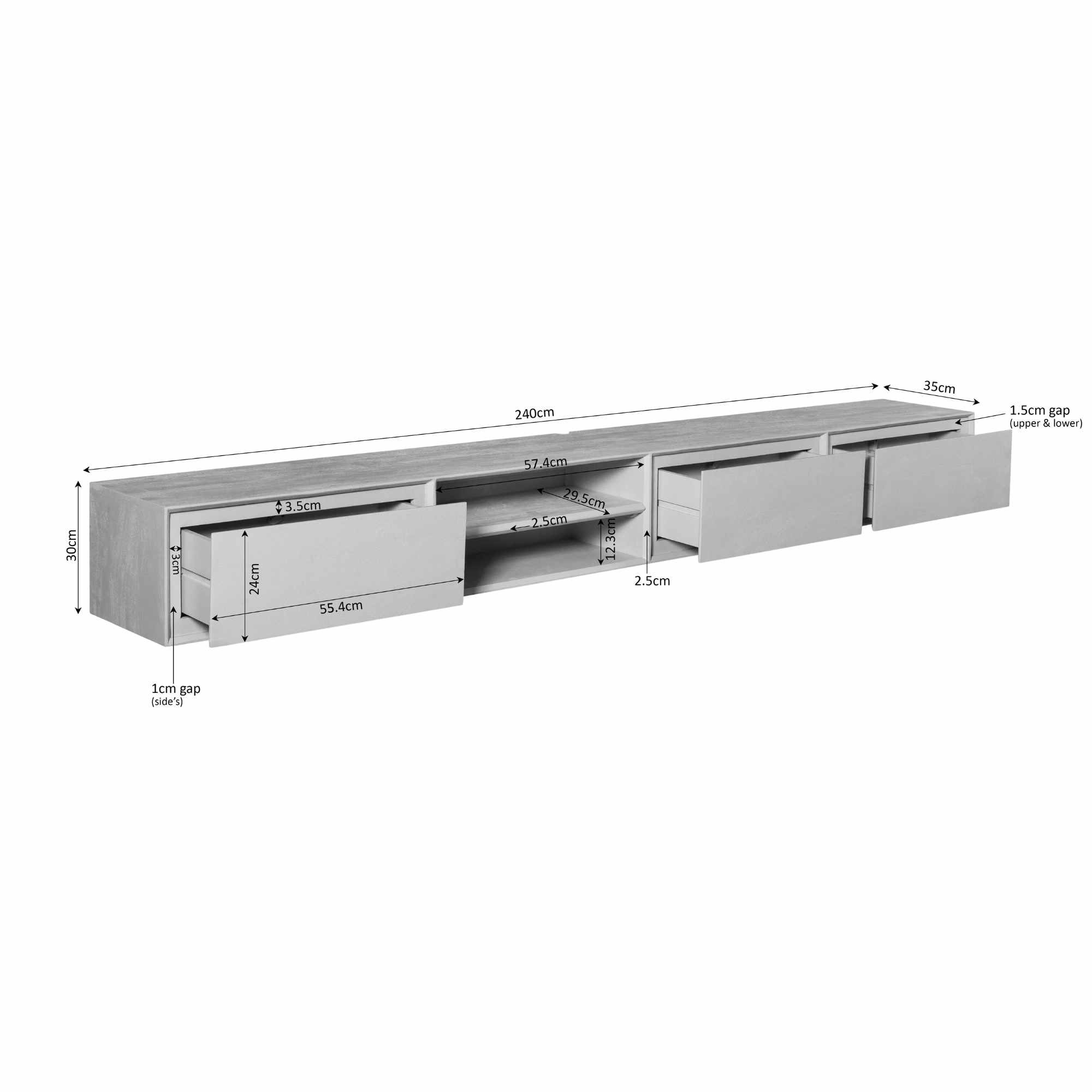 Starfurn Zwevend tv meubel Ambiance Taupe | 240 cm