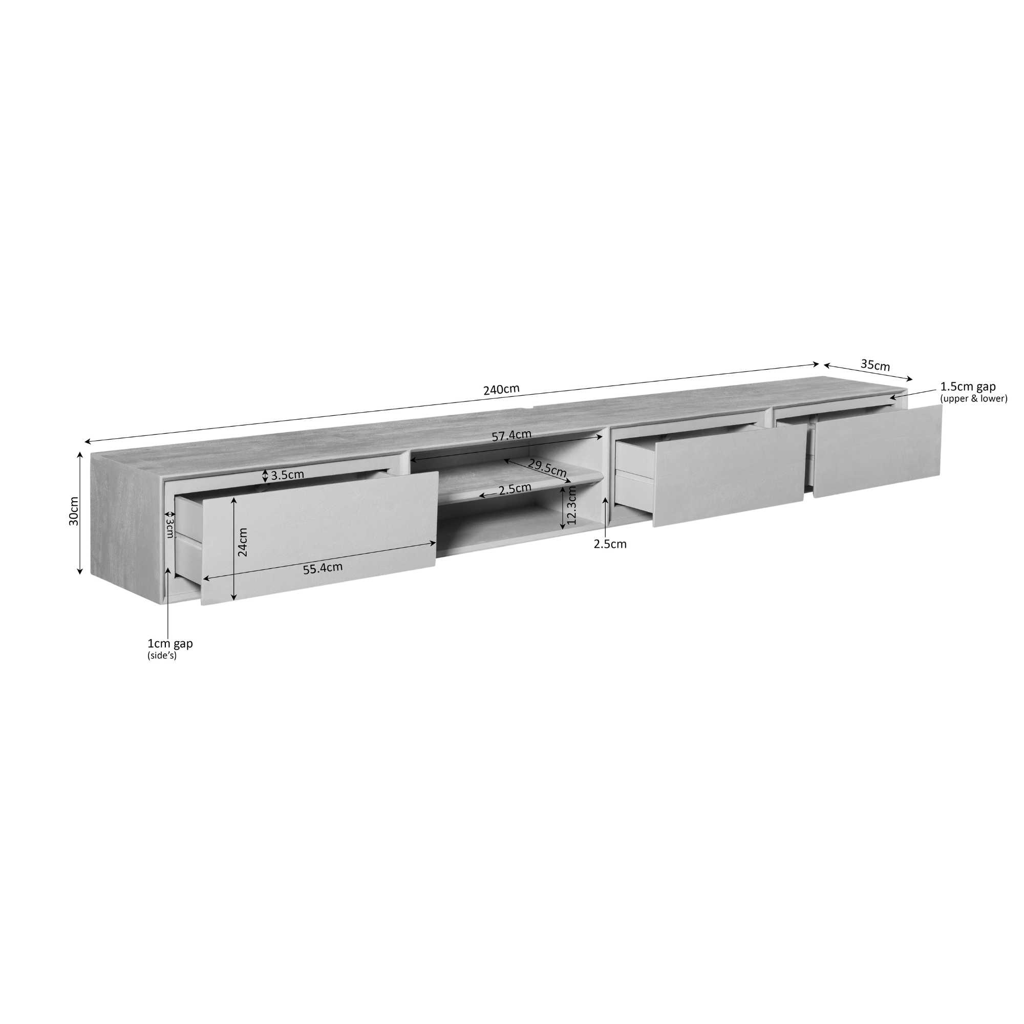 Starfurn Zwevend tv meubel Ambiance Bruin | 240 cm