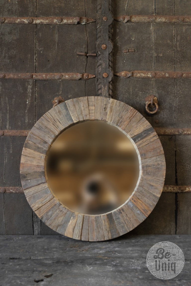 Be-Uniq Spiegel | Oud Hout | Nobis | Ø61 cm