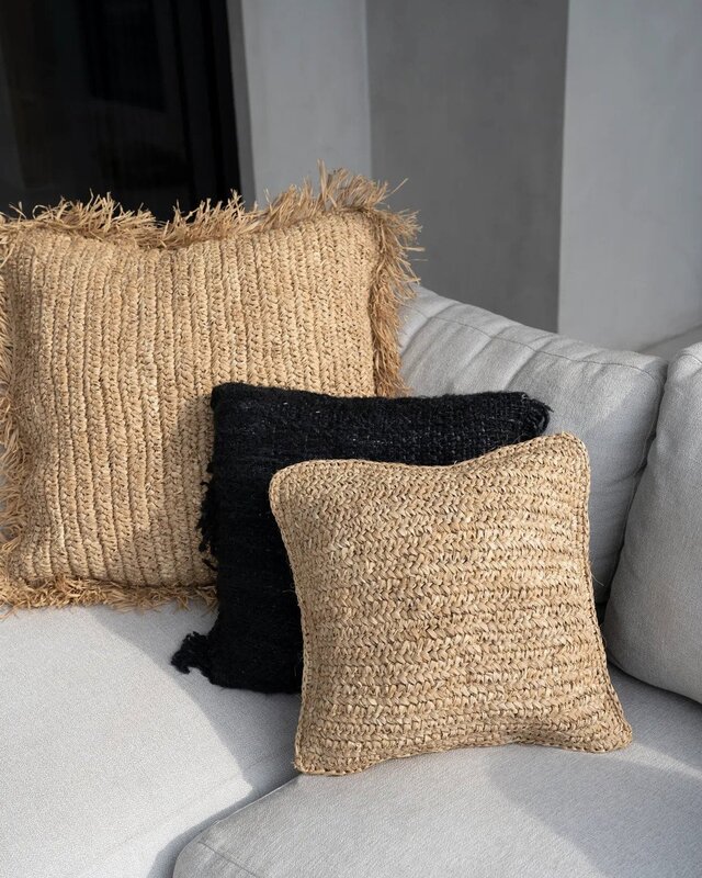 Bazar Bizar Antwerp De Raffia Flores vierkante kussenhoes - naturel - 40x40