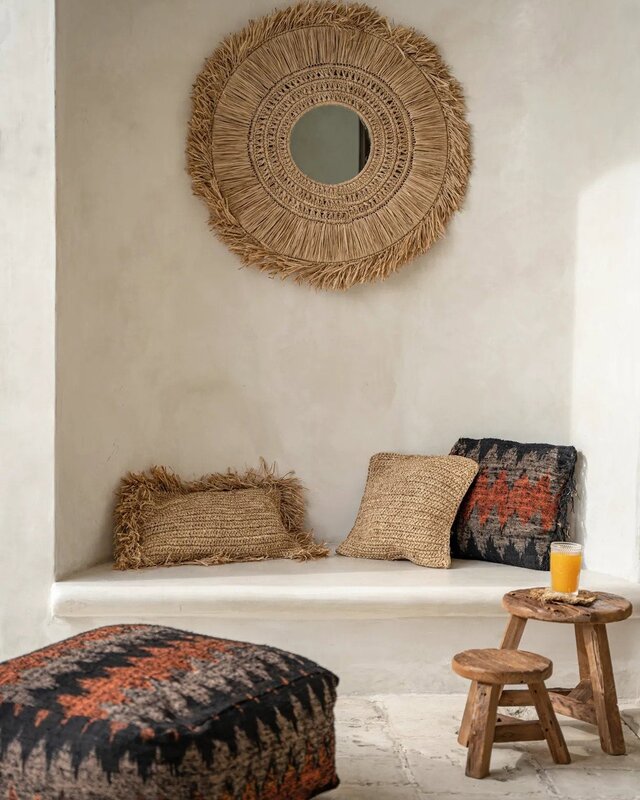 Bazar Bizar Antwerp De Raffia Flores vierkante kussenhoes - naturel - 40x40