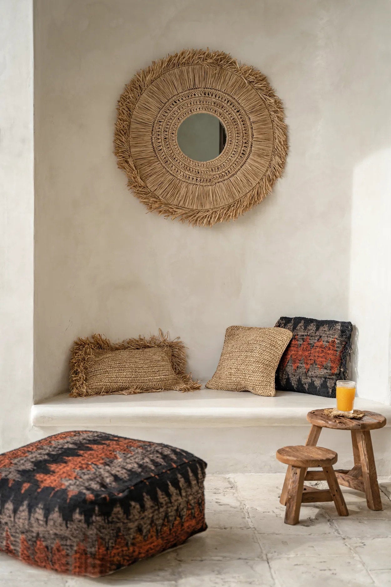 Bazar Bizar Antwerp De Raffia Flores vierkante kussenhoes - naturel - 40x40