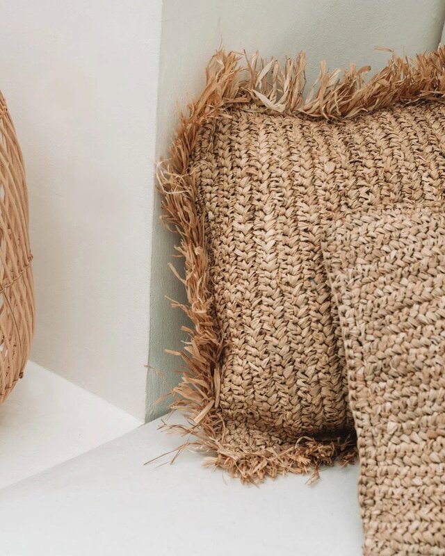 Bazar Bizar Antwerp De Raffia Flores vierkante kussenhoes - naturel - 40x40
