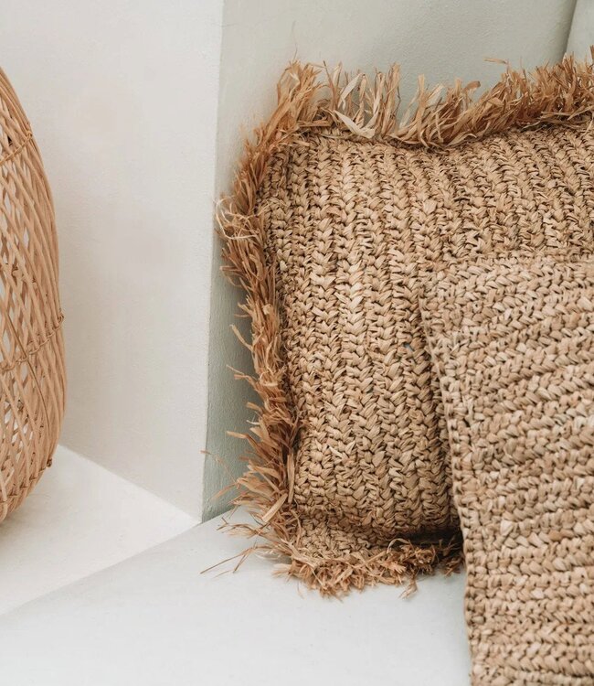 Bazar Bizar Antwerp De Raffia Flores vierkante kussenhoes - naturel - 40x40