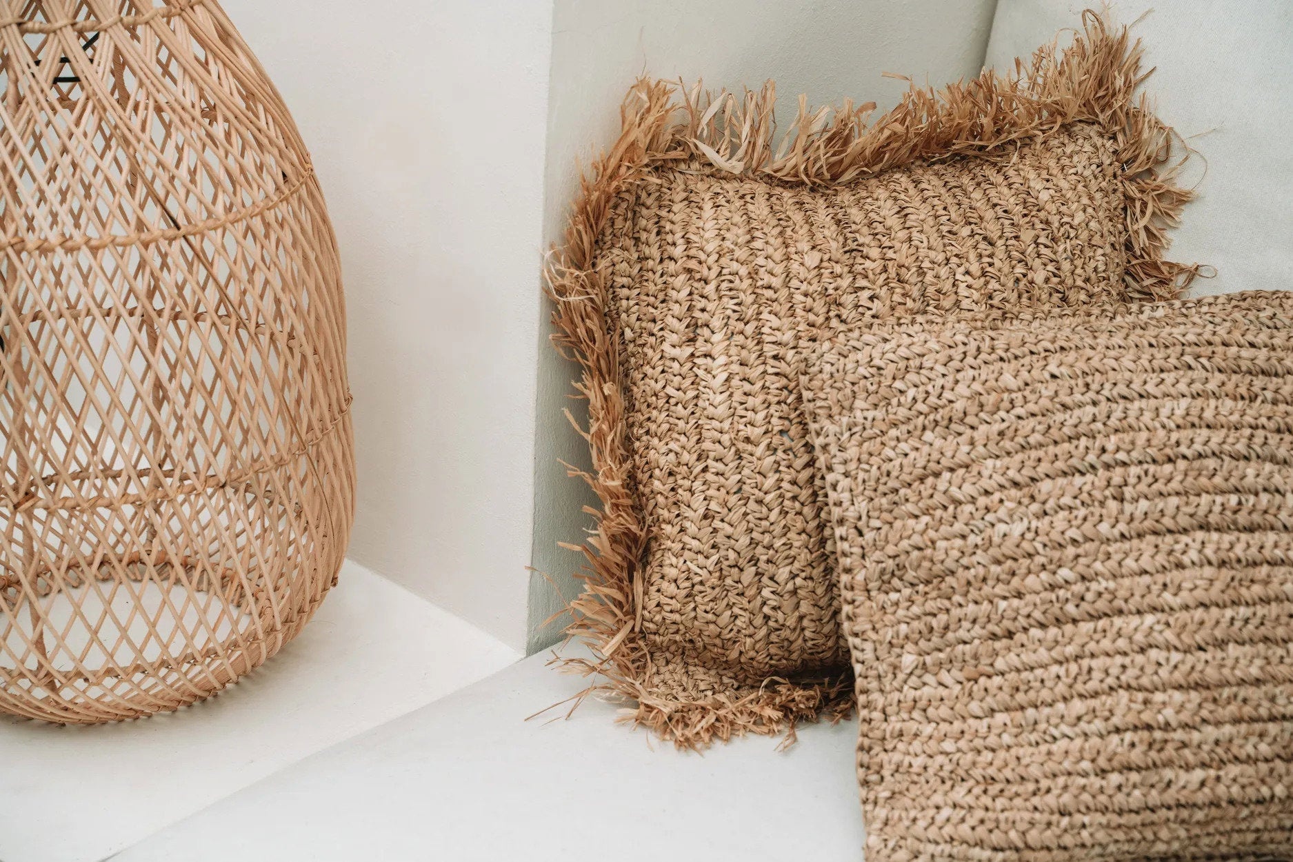 Bazar Bizar Antwerp De Raffia Flores vierkante kussenhoes - naturel - 40x40