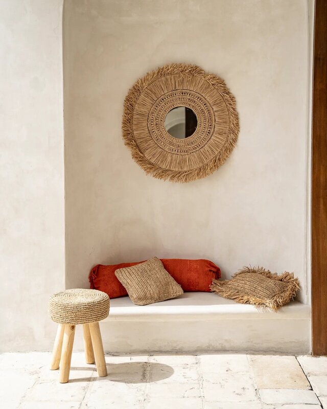 Bazar Bizar Antwerp De Raffia Flores vierkante kussenhoes - naturel - 40x40