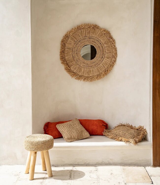 Bazar Bizar Antwerp De Raffia Flores vierkante kussenhoes - naturel - 40x40