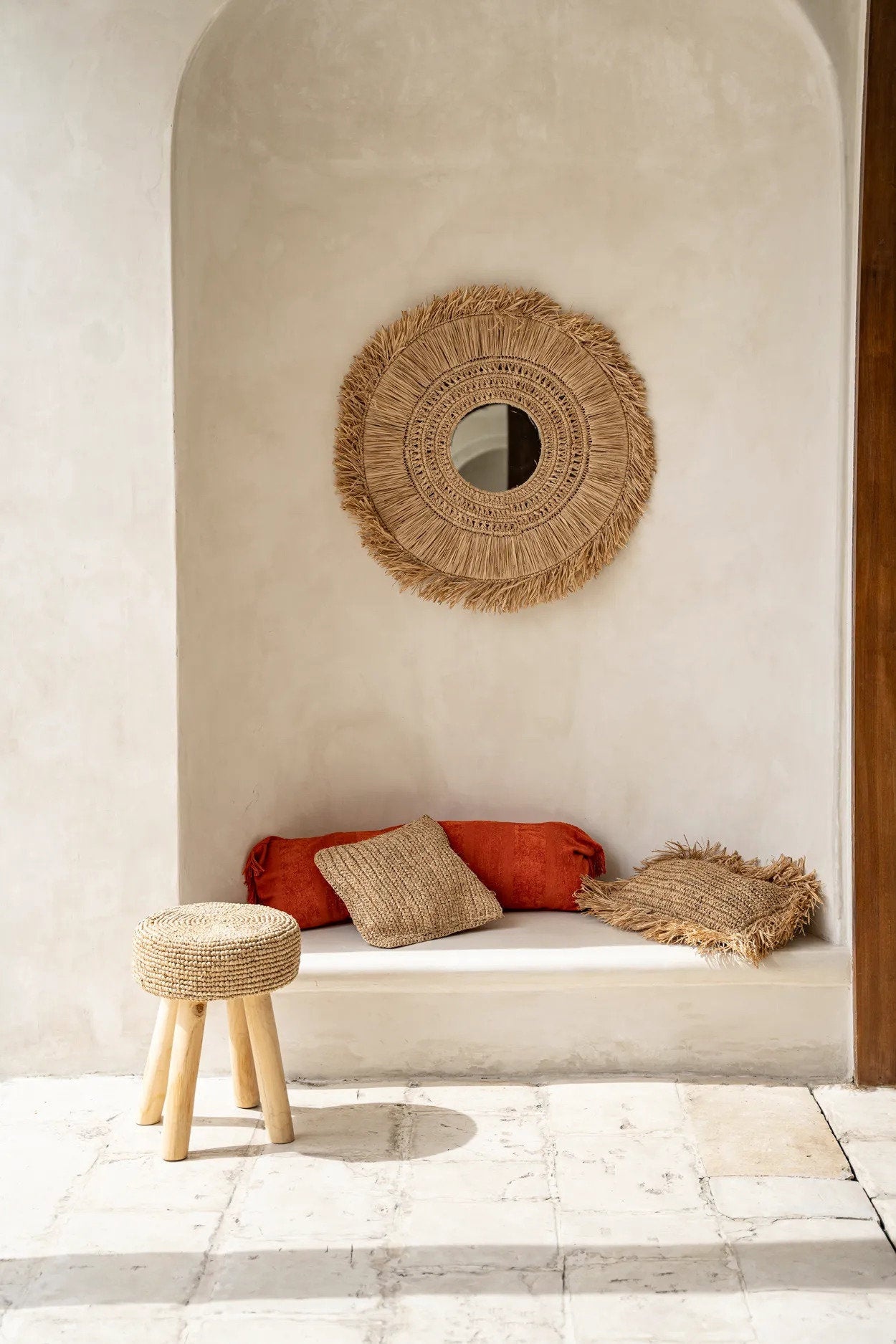 Bazar Bizar Antwerp De Raffia Flores vierkante kussenhoes - naturel - 40x40