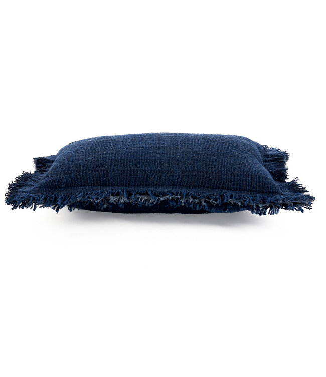 Bazar Bizar Antwerp Kussenhoes met azuurkleurige franjes - indisch blauw - 30x50