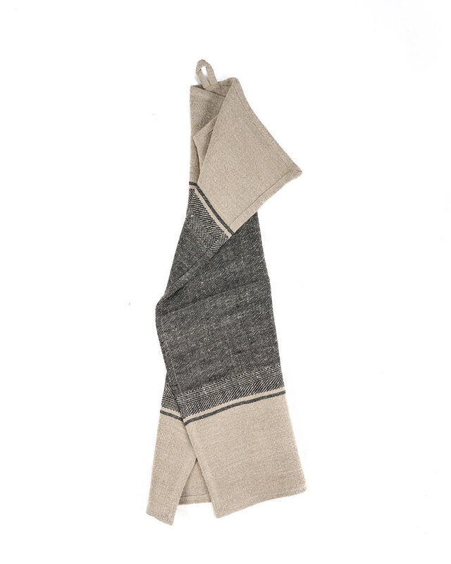 Bazar Bizar Antwerp The Linen Moody keukendoek - naturel zwart - 50x70 cm