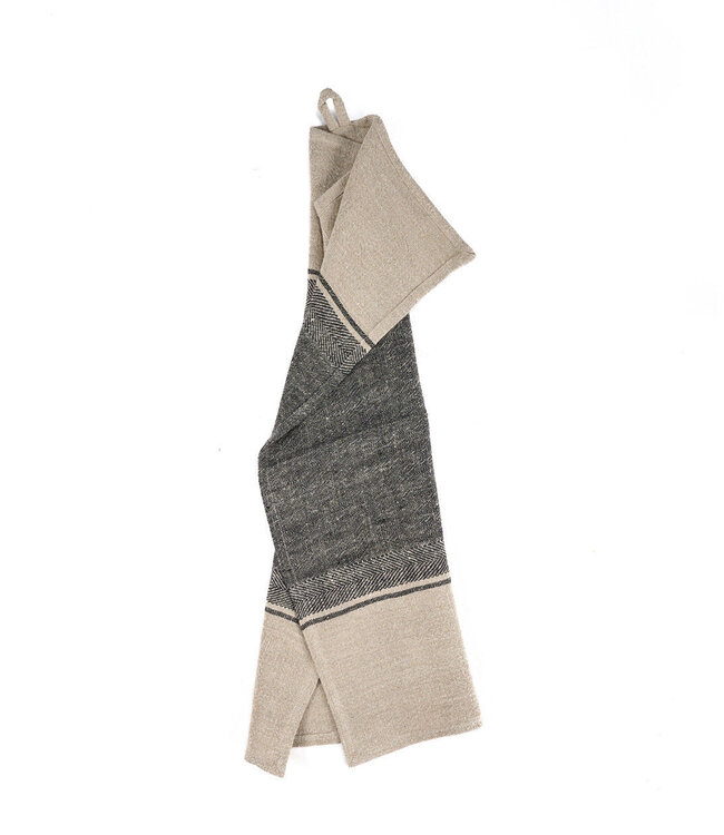 Bazar Bizar Antwerp The Linen Moody keukendoek - naturel zwart - 50x70 cm
