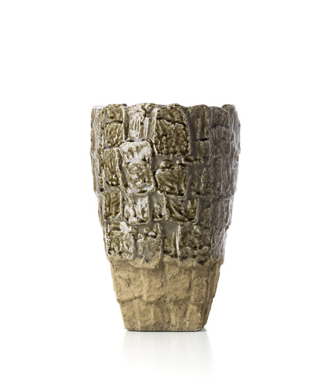 Bazar Bizar Antwerp Vaas met rotsstructuur - Grijze steen - L - 36x25x25 cm