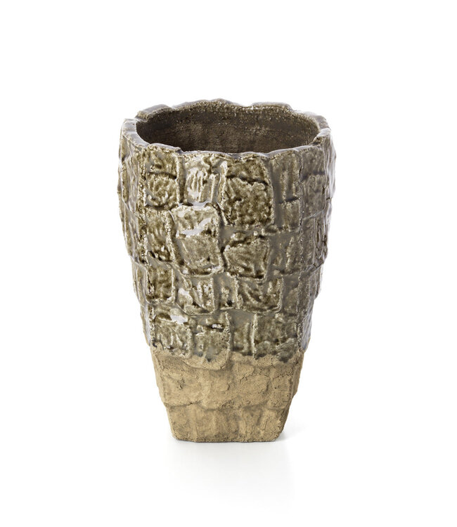 Bazar Bizar Antwerp Vaas met rotsstructuur - Grijze steen - L - 36x25x25 cm