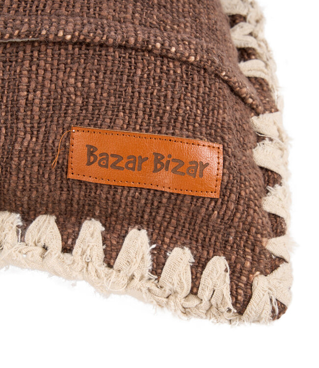 Bazar Bizar Antwerp De Espresso Edge kussenhoes - bruin-wit - 50x50 cm