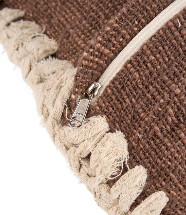 Bazar Bizar Antwerp De Espresso Edge kussenhoes - bruin-wit - 50x50 cm