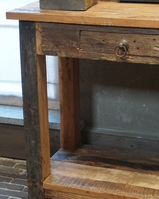 Rene Houtman Sidetable | 2 Lades | Oud Hout | H76xB153xD41 cm