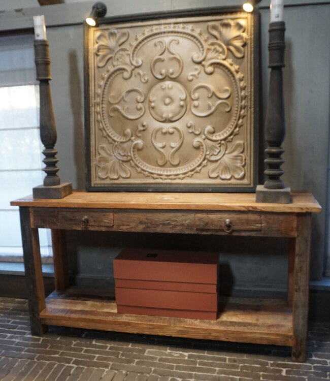 Rene Houtman Sidetable | 2 Lades | Oud Hout | H76xB153xD41 cm