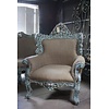 Fauteuil Ralph Lauren stijl stof met houtsnijwerk