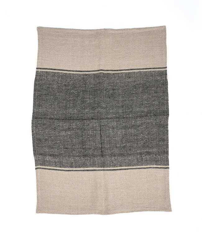 Bazar Bizar Antwerp The Linen Moody keukendoek - naturel zwart - 50x70 cm