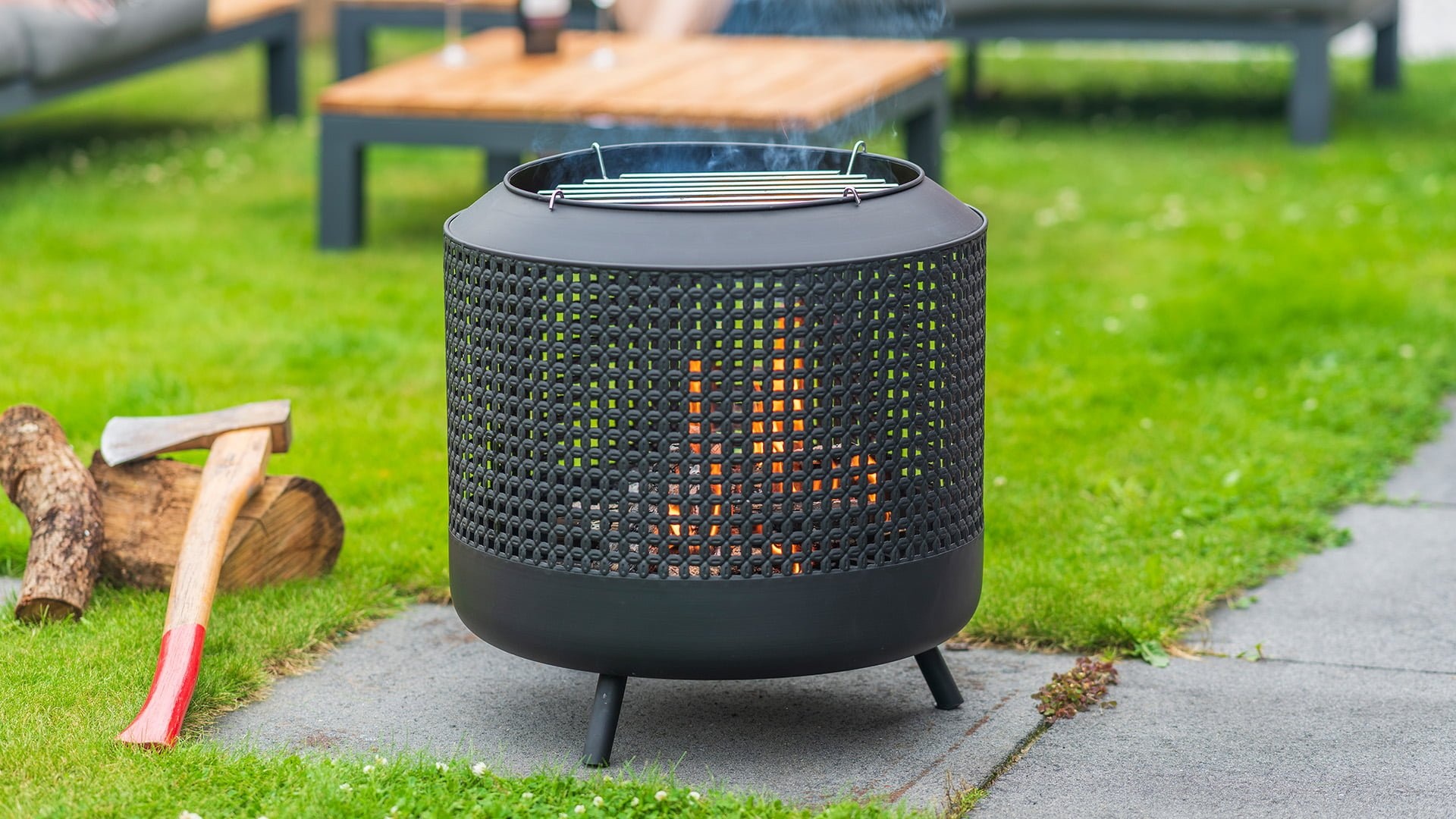 Redfire Midland vuurkorf met BBQ-grill, zwart