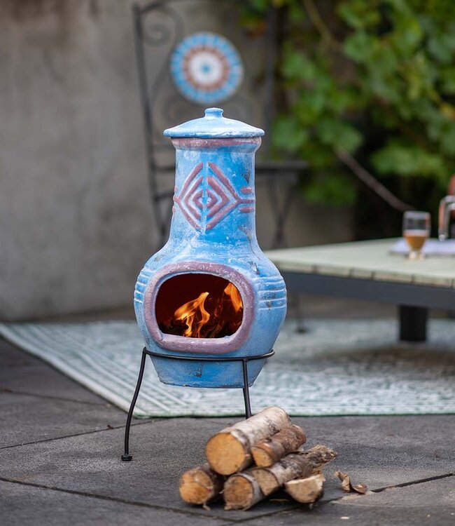 Redfire Chimenea Colima Kleihaard Blauw/Rood H68 x D31 Cm