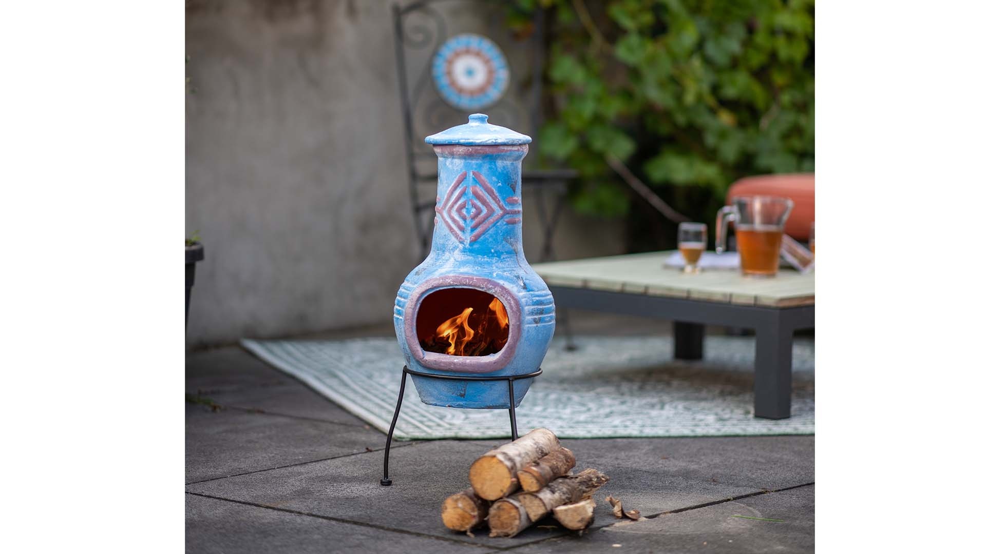 Redfire Chimenea Colima Kleihaard Blauw/Rood H68 x D31 Cm