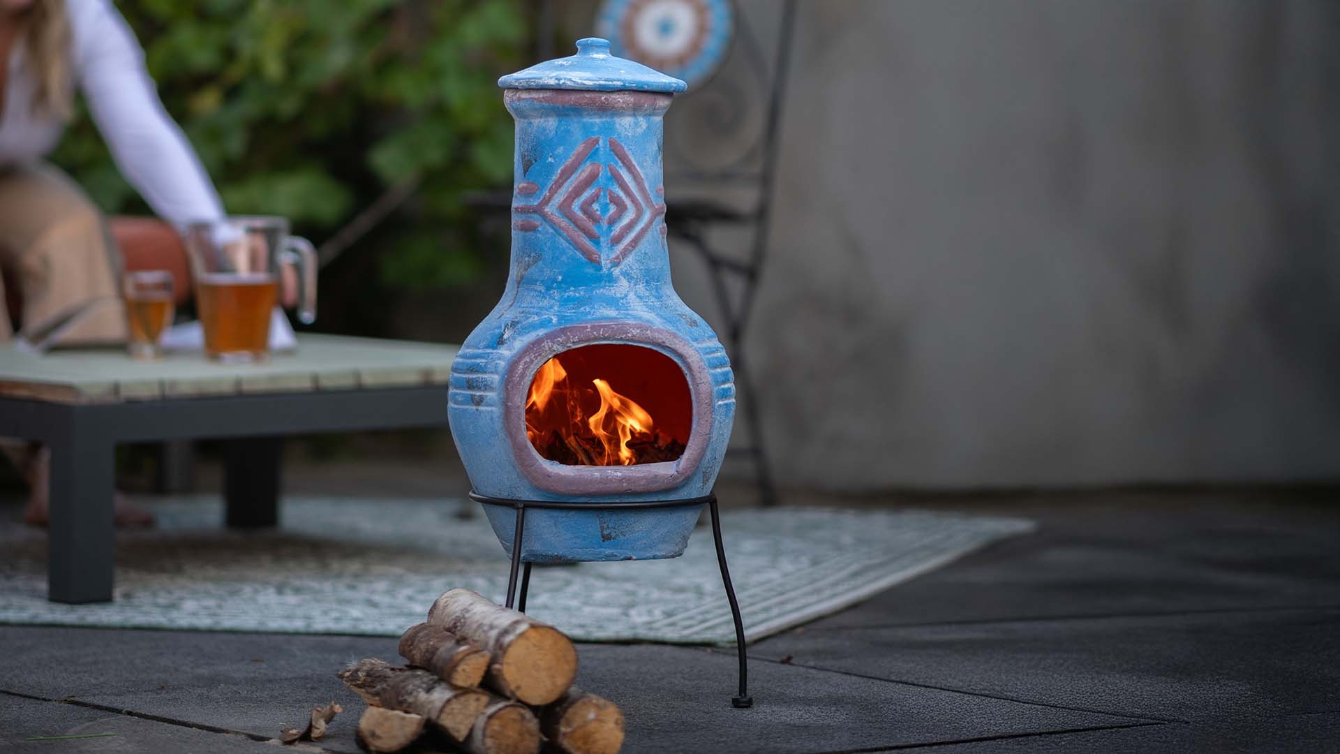 Redfire Chimenea Colima Kleihaard Blauw/Rood H68 x D31 Cm