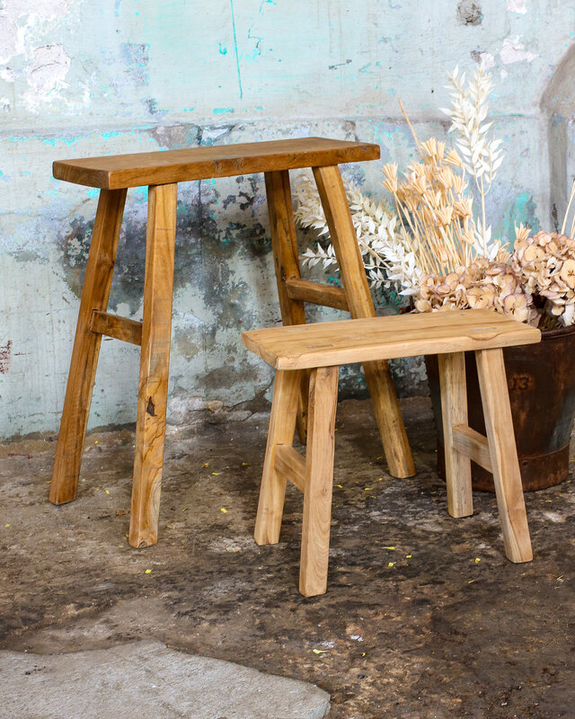 Raw Materials Amsterdam Java timmerman bijzettafel/bankje - gerecycled hout - 16x35x30 cm