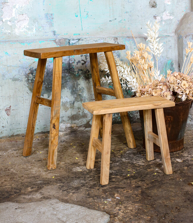 Raw Materials Amsterdam Java timmerman bijzettafel/bankje - gerecycled hout - 16x35x30 cm