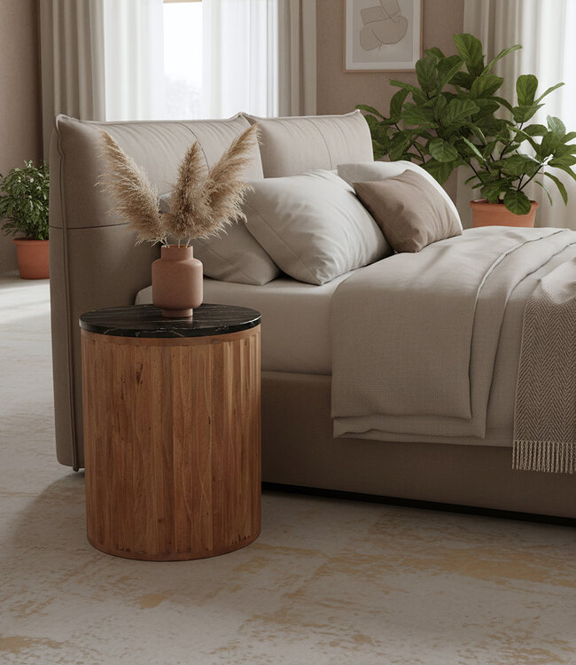 Raw Materials Amsterdam Langkawi Marmeren Bijzettafel | Zwart | 40x40x50 cm