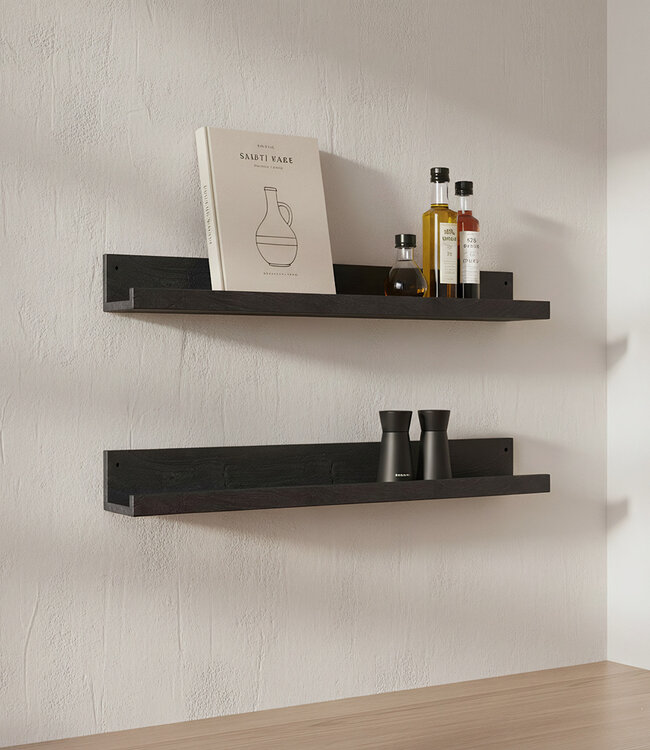 Raw Materials Amsterdam Factory Wandplank | Zwart | Hout | 75x8x8 cm